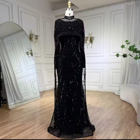 Dubai Arabia Muslim Modest Mermaid Long Cape Luxury Evening Dresses Gowns